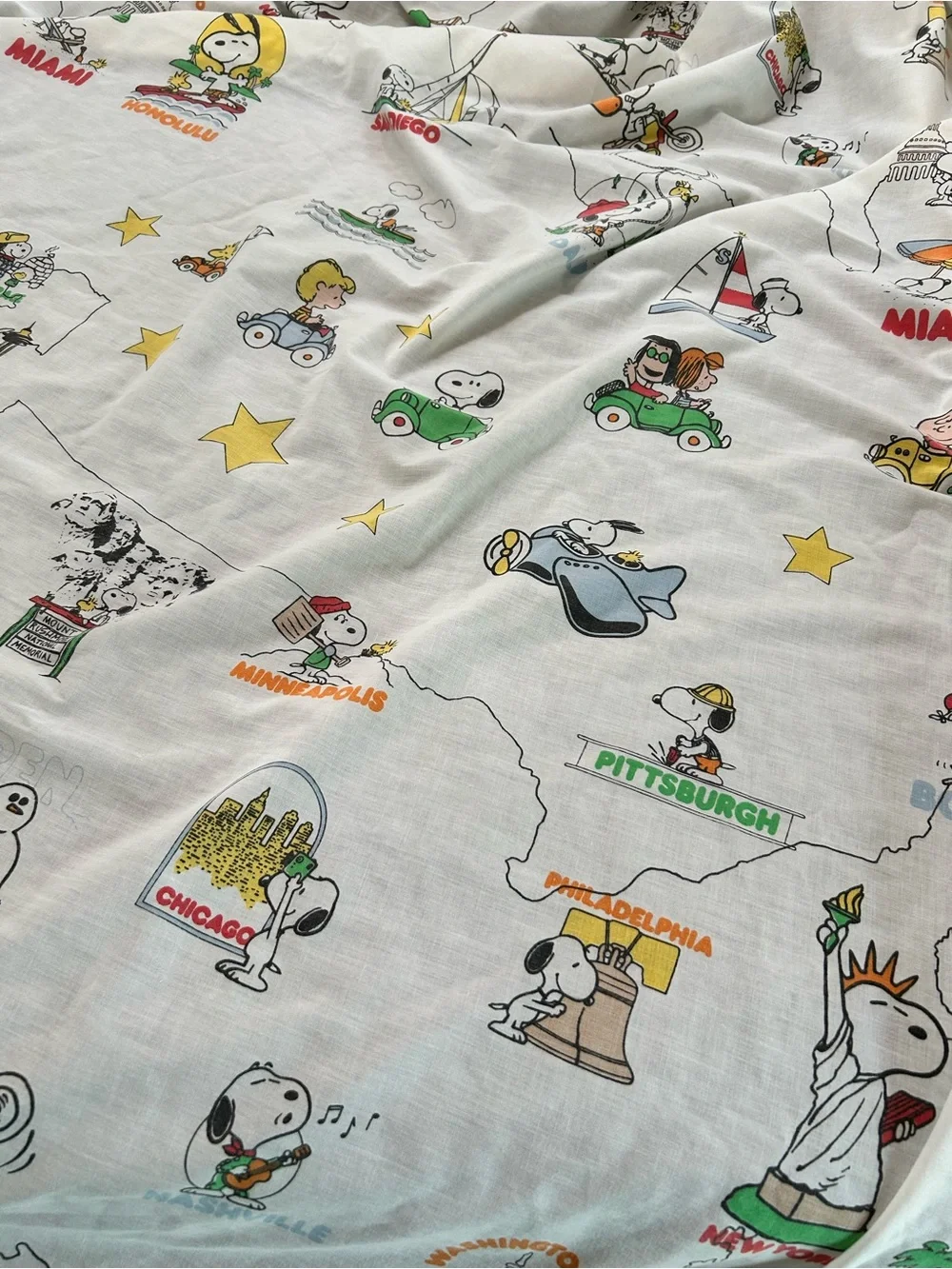 Peanuts ~1970s “See America First” US Cities Vintage Twin Top + Bottom Sheet Set
